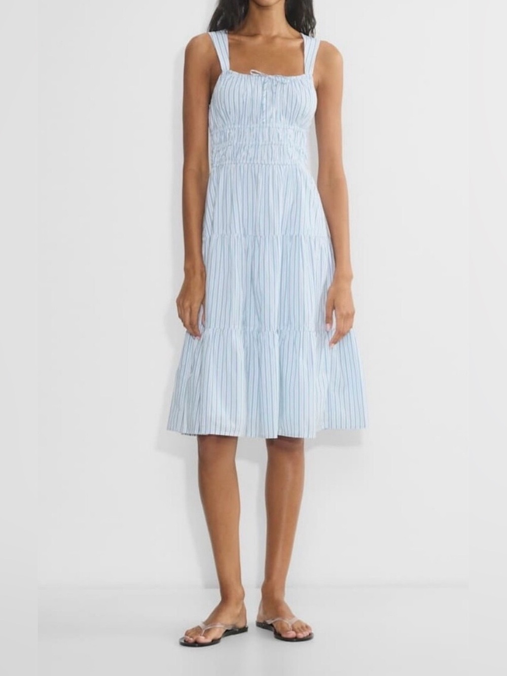 ARITZIA SUNDAY BEST MARTINE WHITE/BLUE STRIPE FULLY LINED COTTON DRESS SIZE S